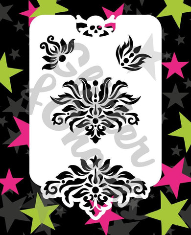 Glitter and ghouls stencil - Damask and edge plus